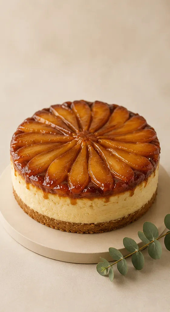Tarta de queso, decorada con manzanas