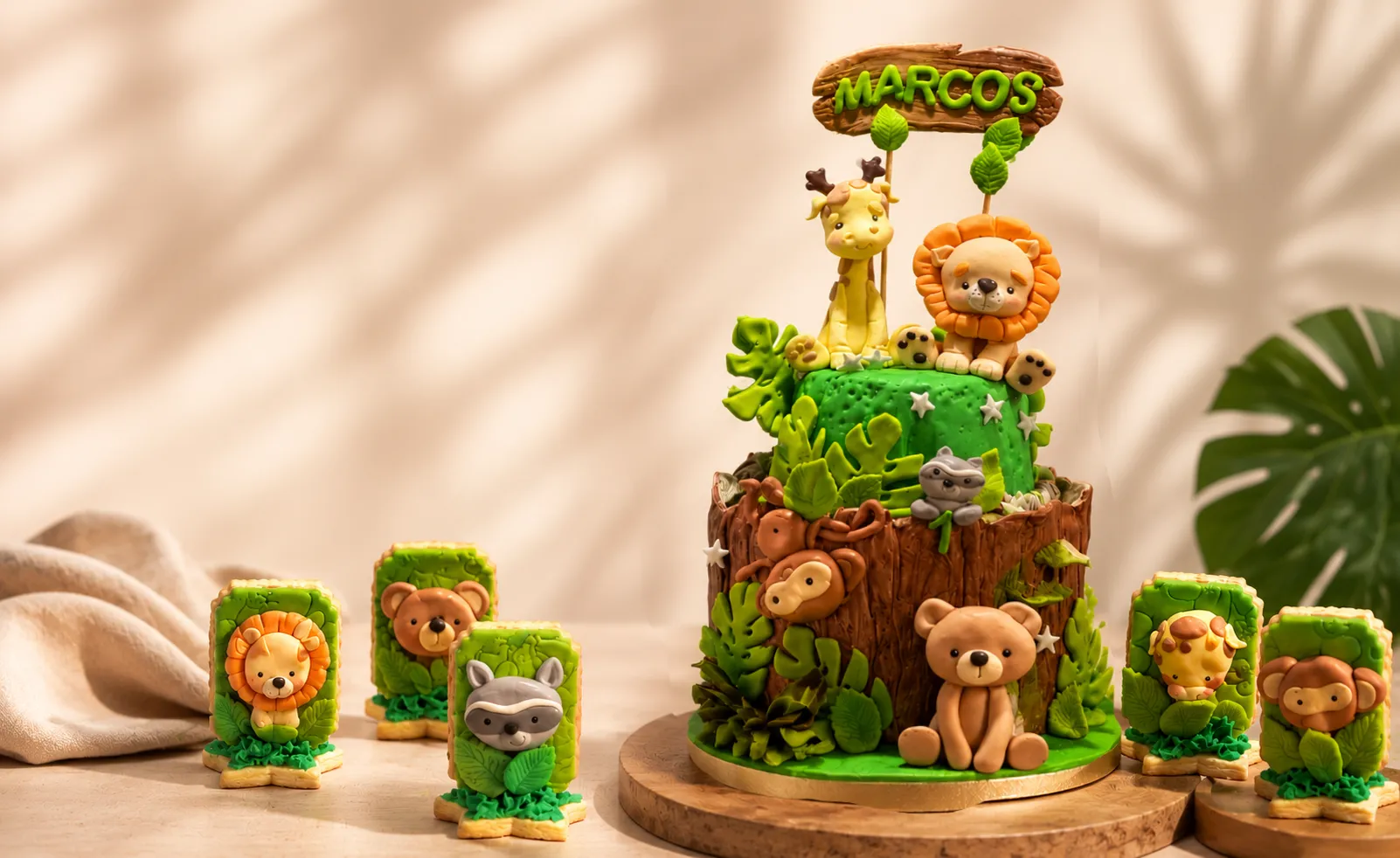 Tarta infantil Safari animalitos de la jungla de Mullenito